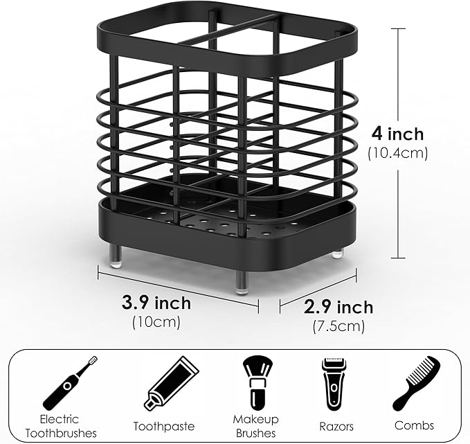 2 Slots Wall Mount Toothbrush Holder for Bathroom, Stainless Steel Toothbrush and Toothpaste Holder Organizer, Electric Toothbrush Holder Self Adhesive Wallmount/Countertop Organizer(Black)