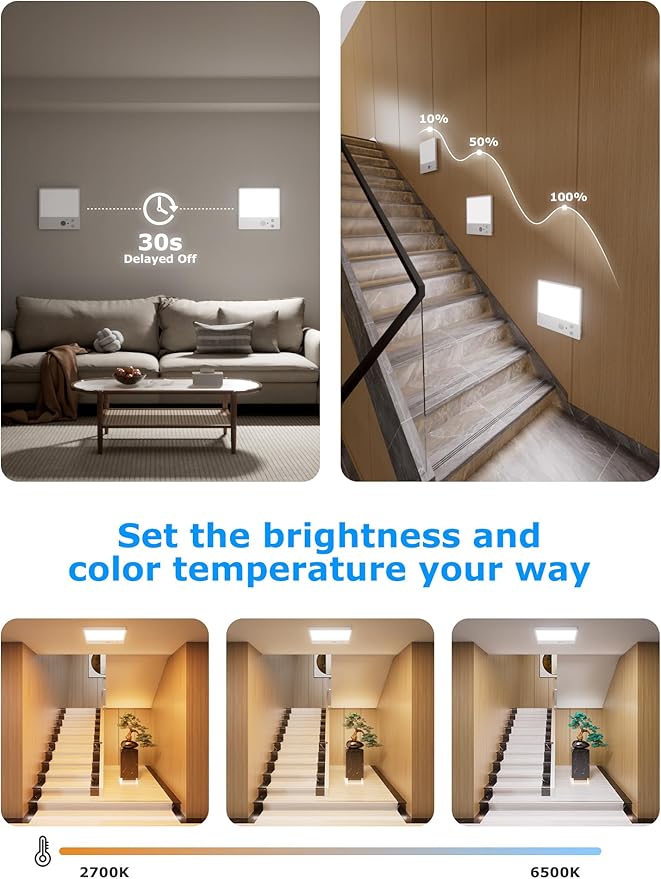 Motion Sensor Ceiling Light, Closet Lights Motion Sensored, 10000mAh Rechargeable Wireless LED Light, IP54 Waterproof 3 Color Dimmable Magnetic Battery Operated Light for Shower Stair Garage Hallway