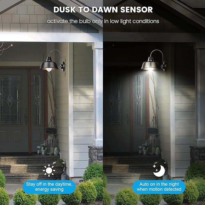 Motion Sensor Light Bulbs, Dusk to Dawn, 13W 100W Equivalent, Movement Activated Security LED Bulb, 5000K Cool White, for Outdoor Indoor, Porch Garage Basement Hallway Closet, 2 Pack