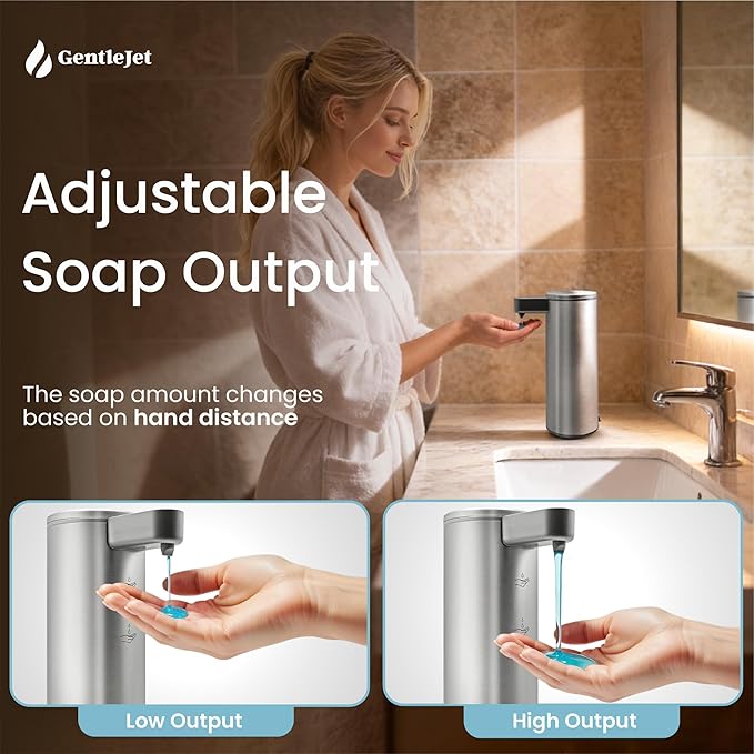 GentleJet OpalDrop Automatic Liquid Soap Dispenser for Kitchen Sink Touchless No-Drip Pump, USB-C Rechargeable, 304 Stainless Steel, IPX5 Water-Resistant, 270 ml
