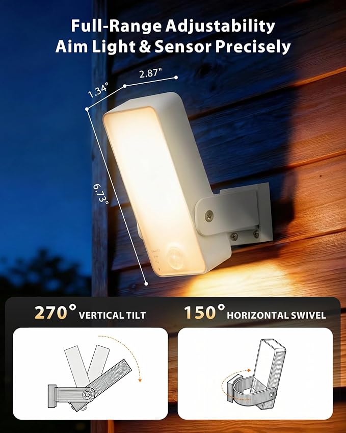 KMSCO Battery Motion Sensor Light Outdoor, Motion-Sensing Security Light with Remote Control, 10000mAh 600 Lumens IP65 Waterproof, Ideal for Porches,Garages,Yards (White, 2 Pack)