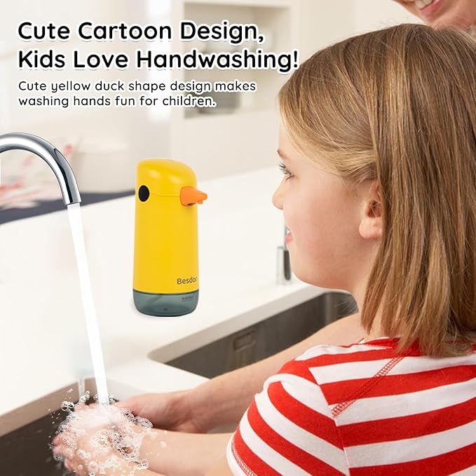 Besdor Automatic Soap Dispenser, Yellow Duck Cute Touchless Soap Dispenser, Infrared Sensor, Battery Powered, for Bathroom Kitchen