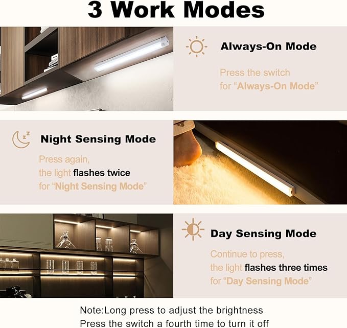 6 Pack Motion Sensor Under Cabinet Light, Magnetic Rechargeable 2 Color Under Counter Light, 8 Inch LED Closet Light for Stair Bedroom Cupboard