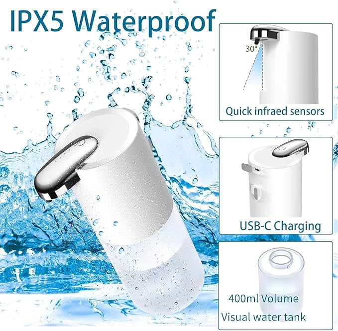 2Pack Automatic Foaming Soap Dispenser, Touchless Soap Dispenser Wall Mount 4 Level Adjustable Sensor Electric Soap Hand Dispenser,USB C Rechargeable Dish Dispenser for Bathroom
