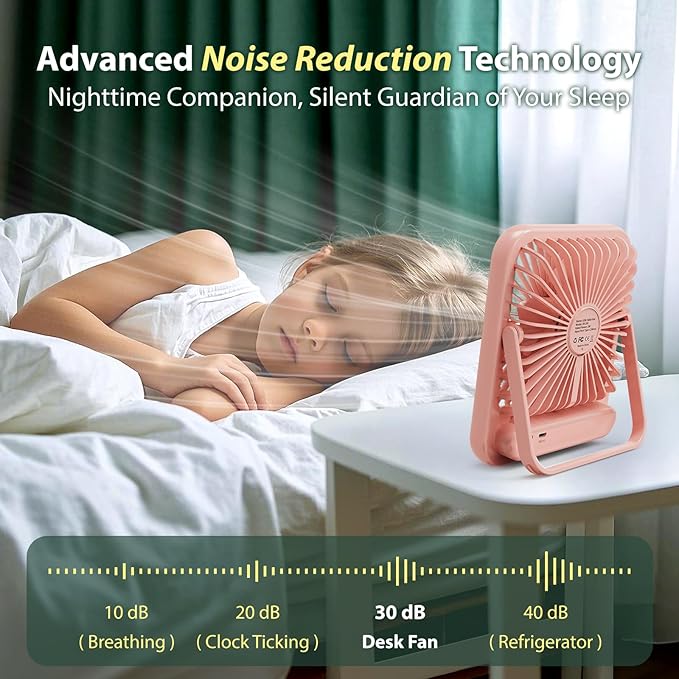 Travel Fan for Sleeping, Portable Fan for Summer Essentials, Small Desk Fan Rechargeable 100 Speed Wind for Beach FanTravel Essentials, Summer Must Haves Accessories Gifts for Women Teens Girl Pink