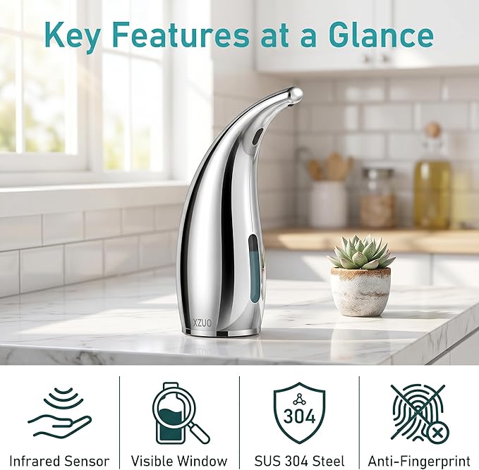 Automatic Soap Dispenser,4 Adjustable Levels Touchless Hand Sanitizer Pump with Infrared Sensor, Countertop Electric Soap Dispenser for Bathroom,Kitchen(TS2012) (Silver-Pink-Blue)