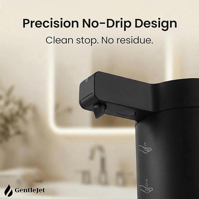GentleJet SmoothDrop Automatic Liquid Soap Dispenser Touchless, No-Drip Precision Pump, USB-C Rechargeable, 304 Stainless Steel, Waterproof Countertop Dispenser for Kitchen & Bathroom Sink, 270 ml