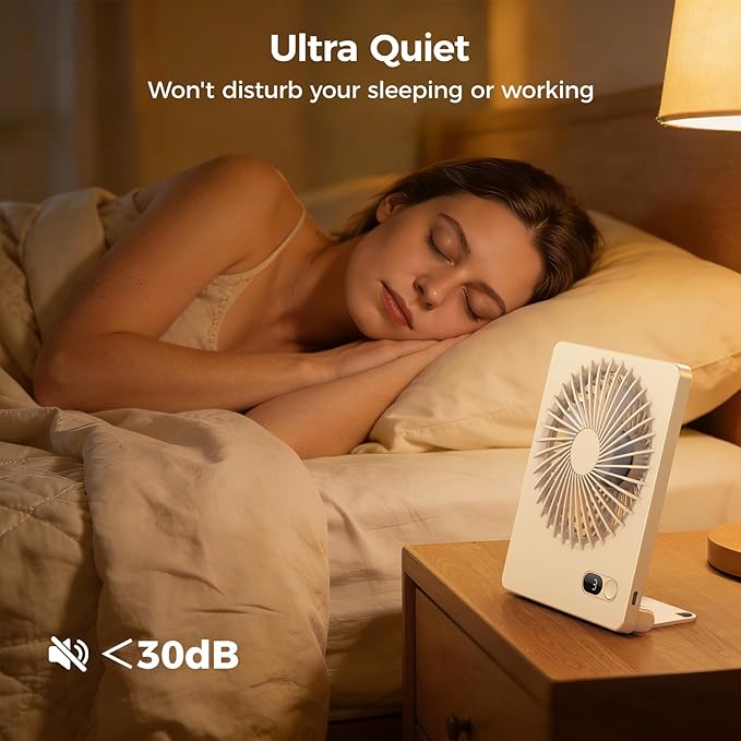 Zuvas Desk Fan Battery Operated Fan Rechargeable 180°Tilt Folding Personal Fan Ultra Quiet Small Portable 3 Speed Adjustable Strong Wind Fan For Office Bedroom Home Desktop Camping (White)