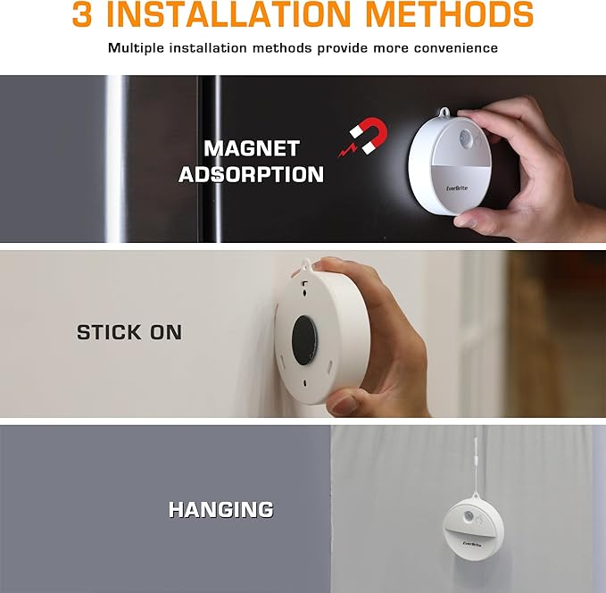 EverBrite LED Motion Sensor Night Light, Dimmable Night Lights with 15 RGB Colors, Cool White Motion Activated LED Night Light for Stairs, Hallways, Bathroom - with 18 AAA Batteries, 6-Pack