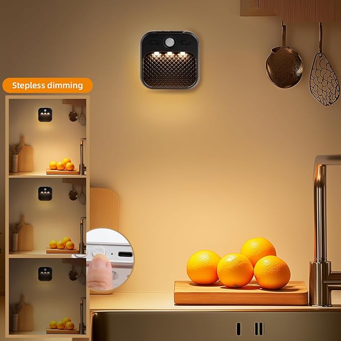 Motion Sensor Night Light Black, Rechargeable Magnetic Night Light with 3 Color Temperatures & Stepless Dimming, Timer Function, Soft Downward Anti-Glare Light for Hallway Stairs Closet Bedroom RV
