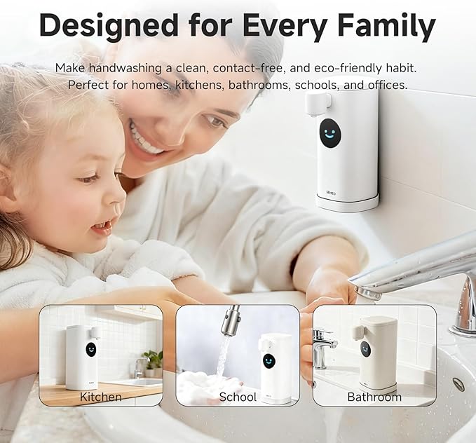 Automatic Foaming Soap Dispenser, Touchless Soap Dispenser with LED Hand Washing Timer, Rechargeable 350ml Foam Soap Dispenser, IPX7 Waterproof, Wall Mounted for Bathroom Kitchen Kids