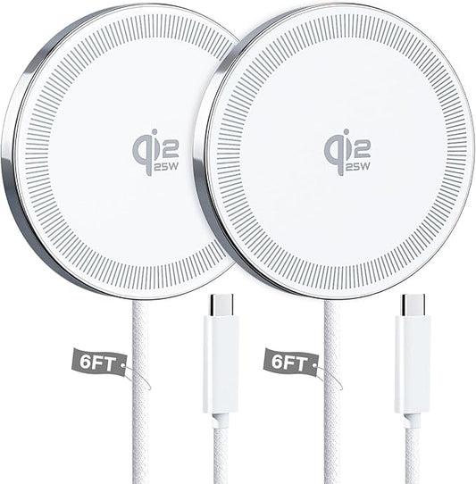 25W Wireless Charger for MagSafe, Qi2.2 Magnetic Fast Charging Pad for iPhone 17/16/15/14/13/12 Series & AirPods, Strong Magnet, Portable Wireless Charger for Travel Home Office (White, 2Pack(6FT))