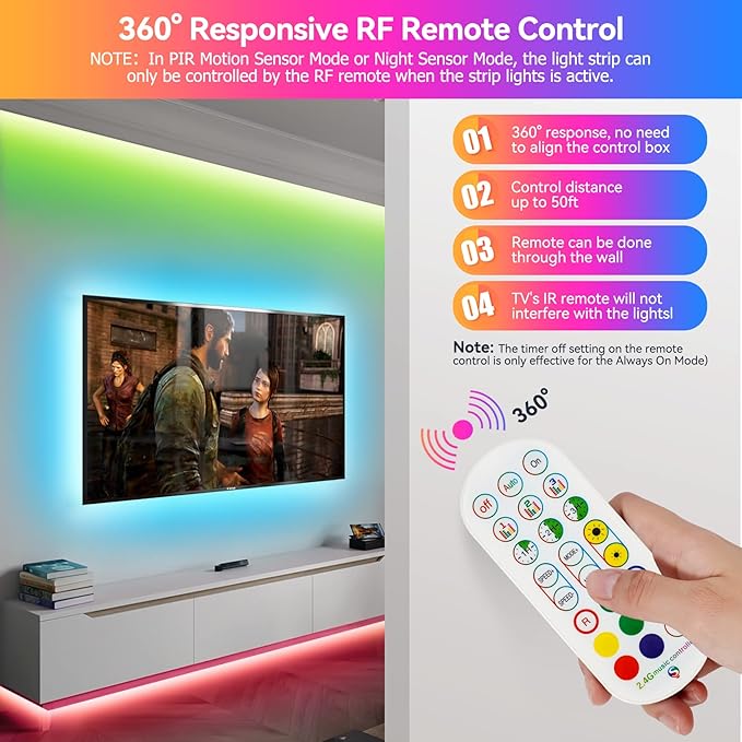Motion Sensor LED Light Strip, 2x9.8Ft RGB LED Strip Lights Motion Activated Under Bed Lights, App Control Music Sync Strip Lights with Remote, USB Under Cabinet Lights for Kitchen Closet Stair