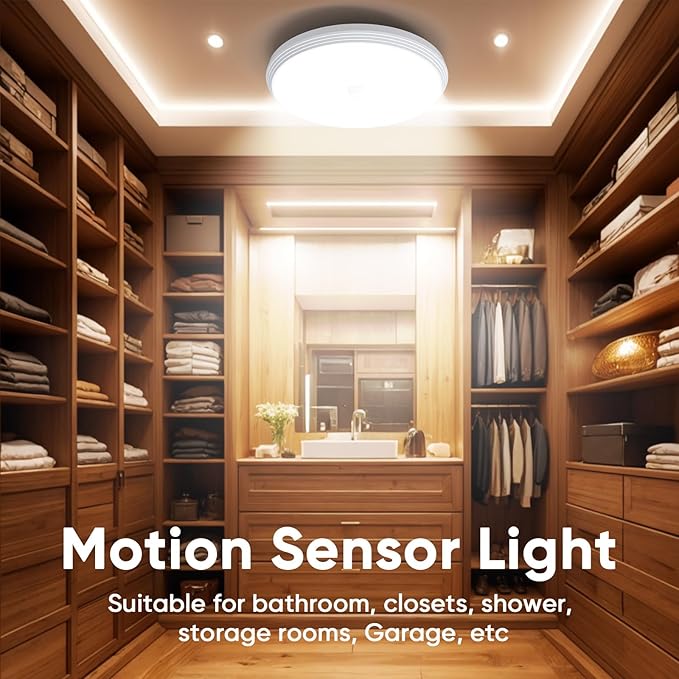 Rechargeable Closet Lights Motion Sensored, Wireless Battery Operated Ceiling Light, Rechargeable Motion Sensor Light indoor for Closets Shower Stairs Hallway Pantry Porch Garage, 3 Color Temperatures