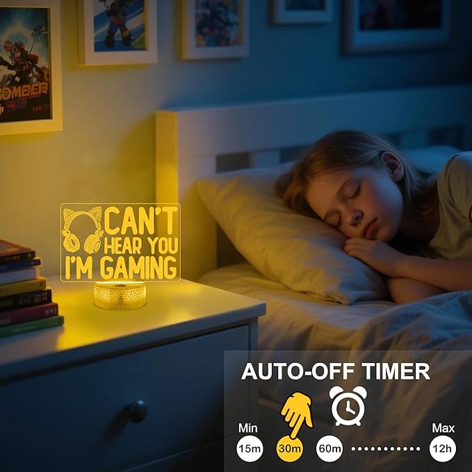 YuanDian Can't Hear You I'm Gaming Night Light, Headset Graphic Video Games Gamer Gift Funny 3D Illusion Lamp 16 Colors Changing Touch & Remote Control for Women Gamers Teenagers and Girls