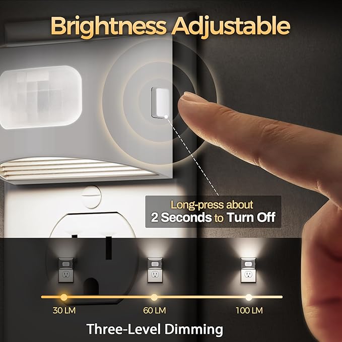 DORESshop LED Night Light[4 Pack], Night Lights Plug into Wall, 3 Mode Plug in Night Light with Motion Sensor, Dusk to Dawn Sensor, Nightlights for Adults, Bedroom, Bathroom, 5000K White Cover