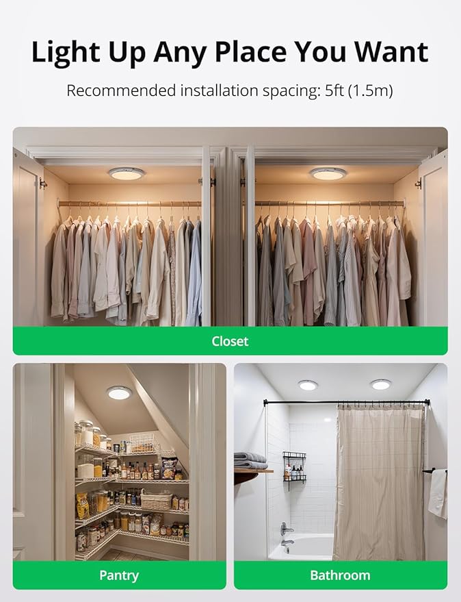 Bojim Wireless Waterproof Shower Light Rechargeable Motion Sensor Closet Ceiling Light, Magnetic Cordless Battery Powered Lights with Remote for Bathroom Stairs Shed