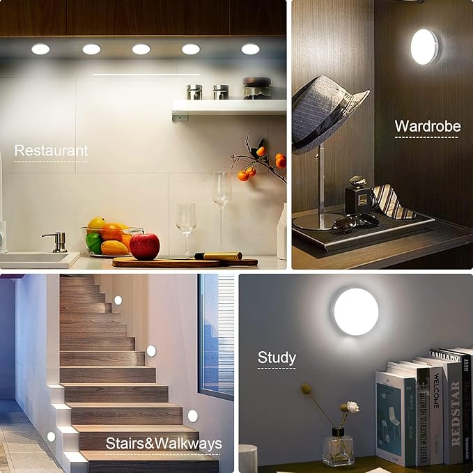 Motion Sensor Light Indoor [8 LED], Electight Night Light USB Rechargeable, 3 Light Modes & Long-Last Battery, Cordless Magnetic Sticker Nightlight for Stair, Closet, Hallway - Cold White & Warm White