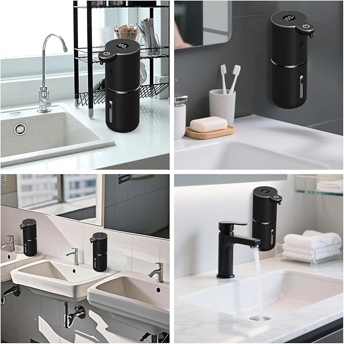 OHIFAST 2 Pack Automatic Liquid Soap Dispenser Touchless, USB Rechargeable Smart Hand Soap Dispenser, 6-Level Adjustable, 12.8oz/380mL, Compatible with Thick Thin Dish Soap for Bathroom Kitchen-Black