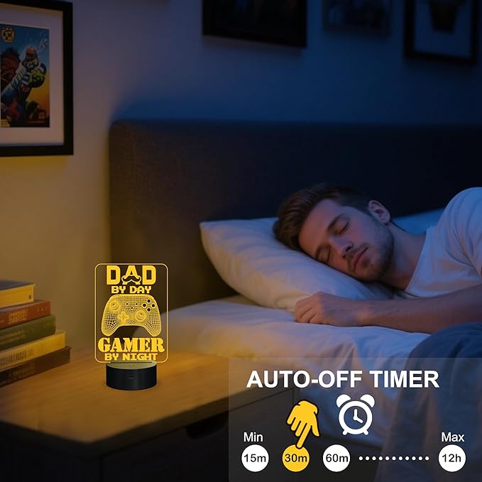YuanDian Gamer Gifts for Dad, Dad by Day Gamer by Night Funny 3D Illusion Lamp 16 Colors Changing Touch & Remote Control, Desk Decor Gift for Birthday, Christmas, Father’s Day