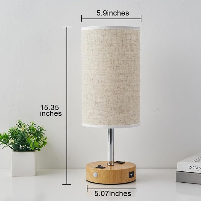lifeholder Table Lamp with Motion Sensor or Constant on Mode, USB Lamp Include One LED Bulb, Built in 1 USB Port & 1AC Outlet, Bedside Lamp Idea for Bedroom, Hallway, Bath Room