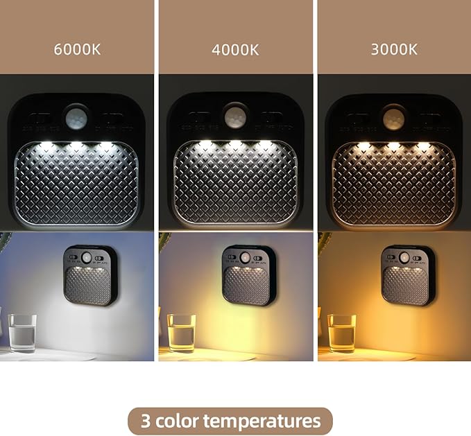 Motion Sensor Night Light Black, Rechargeable Magnetic Night Light with 3 Color Temperatures & Stepless Dimming, Timer Function, Soft Downward Anti-Glare Light for Hallway Stairs Closet Bedroom RV