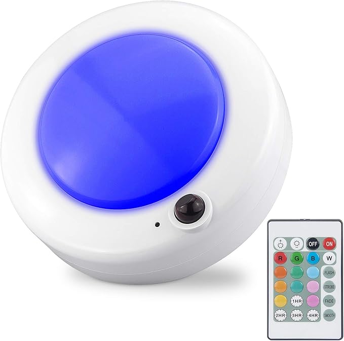 BIGMONAT Wireless LED Ceiling Light, Battery Operated RGB Shower Light with Remote and Timer, Color Changing, Dimmable for Bathroom, Closet Pantry Hallway Stairway Cabinet Counter