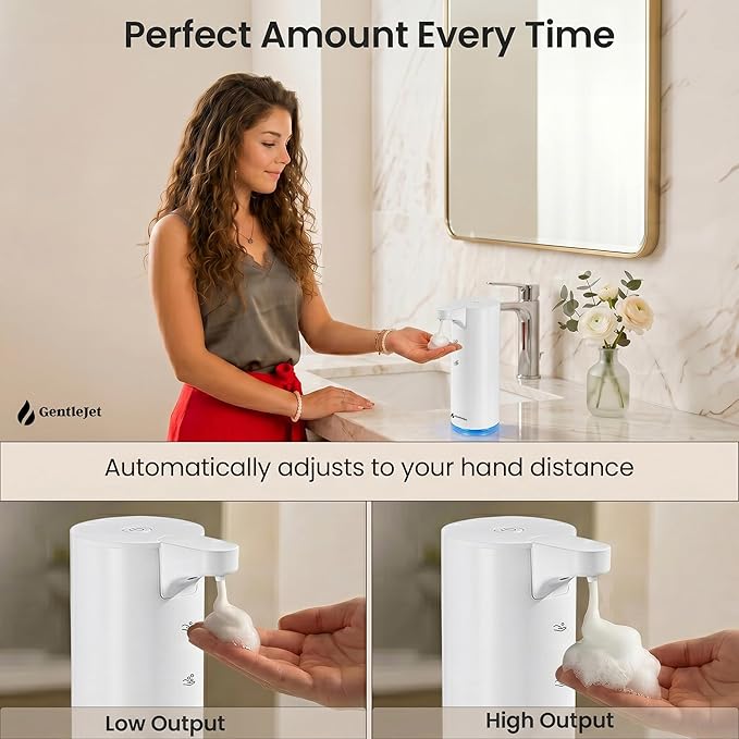 GentleJet EasyFoam Automatic Foaming Soap Dispenser, Touchless USB-C Rechargeable Sensor Pump, 304 Stainless Steel, Adjustable Foam, IPX5 Water-Resistant for Bathroom & Kitchen, 10 fl oz / 300 mL