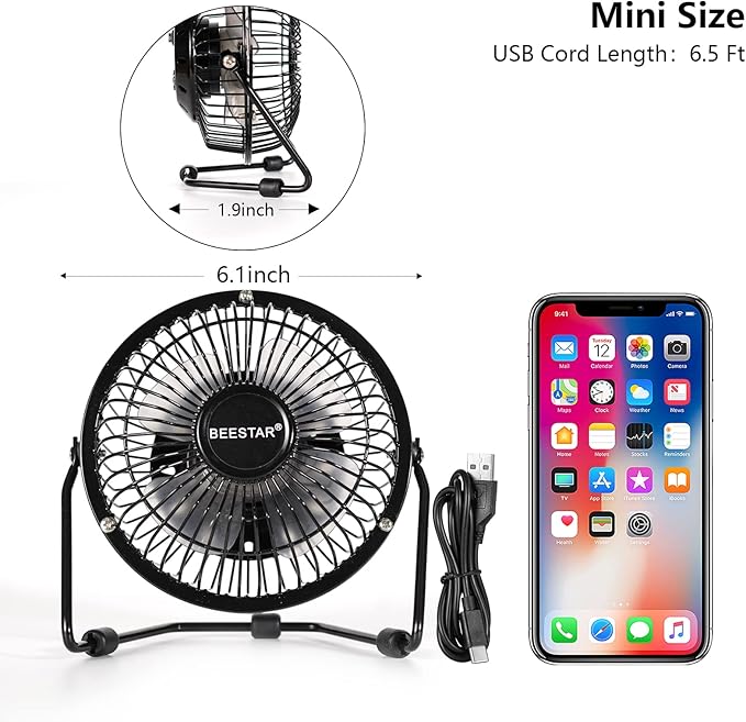 BEESTAR 4 Inch Mini Fan with Metal Construction,Powerful USB Powered,360° Rotation desk Personal Cooling Usb fans small quiet for Home Office Bedroom