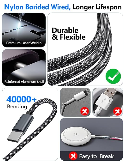 1Pack Multi Charging Cable Cord for Travel Essentials,Apple Watch Charger,iPhone Charger,[3-in-2] Type C/LCable Portable Designed for iWatch,iPhone 17-8,Galaxy S25-21,AirPods,iPad-1.8M Black