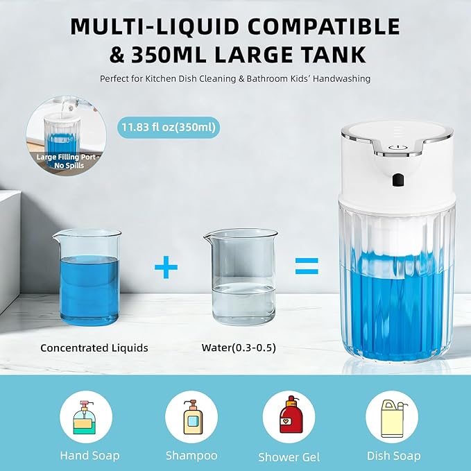 Automatic Liquid Soap Dispenser Touchless, Rechargeable Soap Dispenser,12oz/350ml Smart Hand Soap Dispensers,4-Level Adjustable,Wall Mount IPX5 Waterproof for Bathroom Kitchen