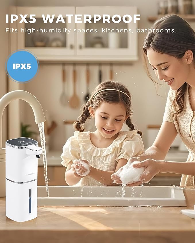 Automatic Liquid Soap Dispenser Touchless,USB Rechargeable, 9-Level Adjustable, 13.5oz/400mL, IPX5 Waterproof, Wall/Tabletop, Compatible with Thick Thin Dish Soap for Kitchen Bathroom, White