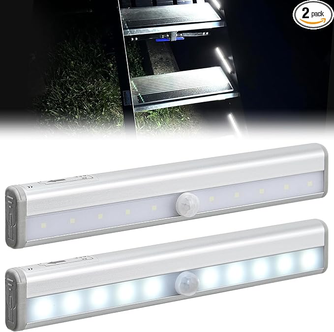 Nilight RV Step Lights 2PCS Motion Sensor Activated LED Bar RV Exterior Lights Battery Operated Wireless Magnetic Stick Strip Lighting for Motorhome Travel Trailers Camper Under Cabinet Step Tent