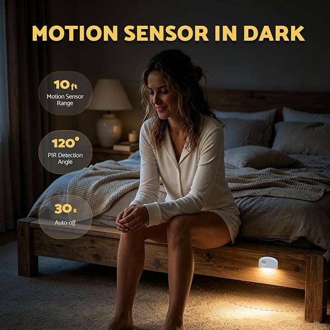 Mini Stair Lights Motion Sensor Indoor, Battery Operated Night Light, Warm White, Rechargeable Magnetic Dimmable Stick-On Wireless LED, for Stairs Hallway Bathroom Bedroom, 6 Pack by Dazzy Dot