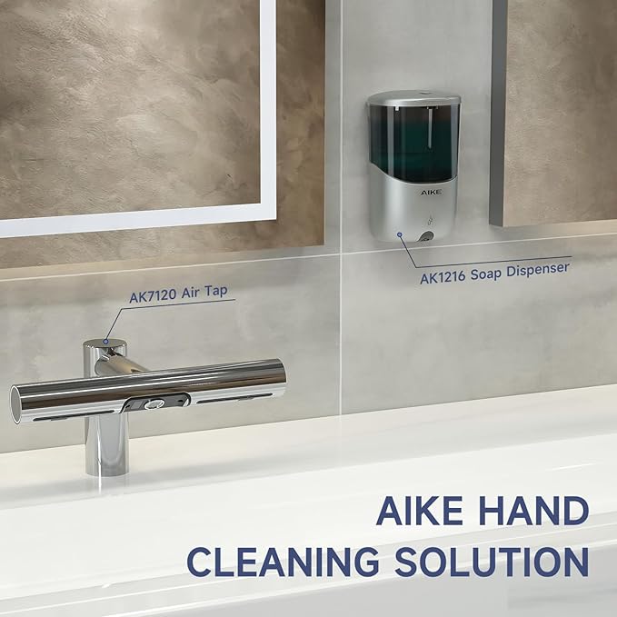 AIKE Liquid Automatic Wall Mount Soap Dispenser,Battery Operated Model AK1216,Silver