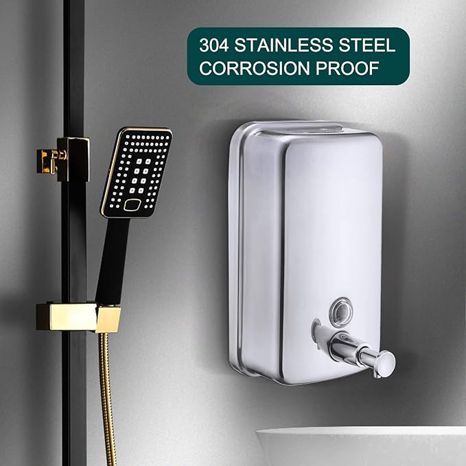 Commercial Soap Dispenser Wall Mount Stainless Steel Manual Liquid Pump Rust-Proof Leak Free for Bathroom (34 fl.oz./1000ml)