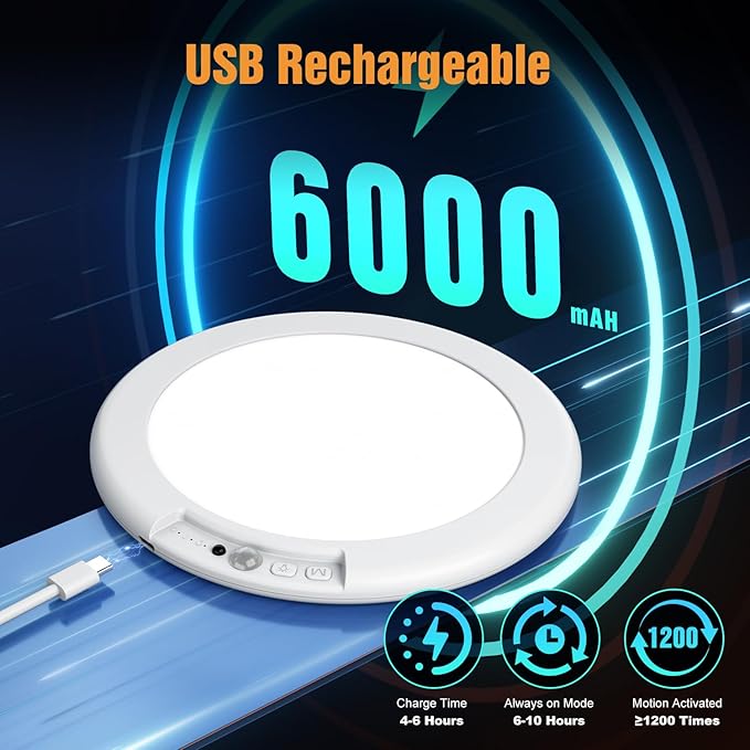 2 Pack Rechargeable Motion Sensor Closet Light, Wireless Ceiling Light Battery Operated Shower Light with Remote, Magnetic Dimmable Timing Motion Sensor Light for Shower Closet Bathroom