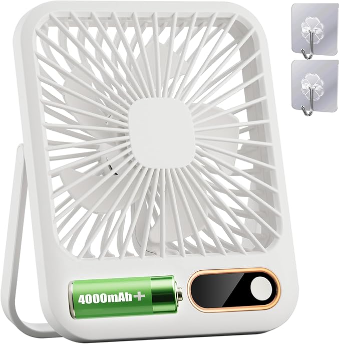Desk Fan, Portable Travel Fan with 4000mAh Battery, USB Rechargeable Folding Design for Flexibility, Strong Quiet Wind with 6 Speeds, Display Function, Smart Timer, Ideal Gifts for Office Home Camping