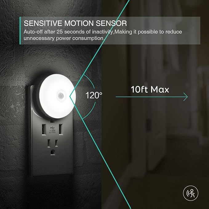 LED Motion Sensor Night Light, Sensor Night Light Plug in, Motion Nightlight Plug into Wall, Energy Efficient, Cool White Night Light for Bathroom, Bedroom, Kitchen, Hallway, Stairway, 2 Pack