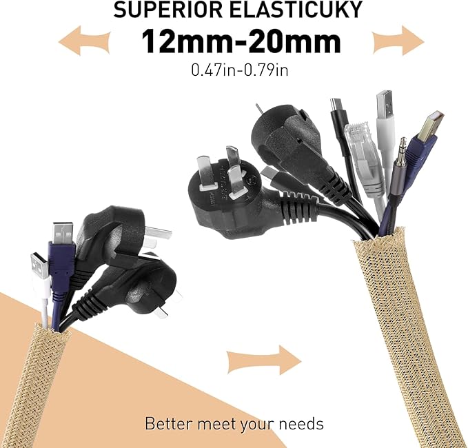 AGPTEK Cable Sleeve, 10ft - 4/5 inch Cable Management, Desk Cord Cover Organizer Wire Hider for Home Office Computer TV Wire Loom Tubing, Pet Proof Cord Protector from Cat Dog Chewing, Wood Color