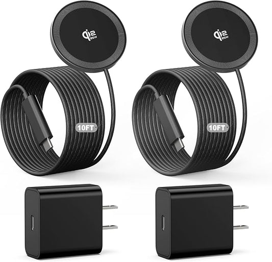 2Pack Magnetic Wireless Charger 25W Fast Charger for iPhone 17/16/15/14/13/12 Series & AirPods, Portable Wireless Charging Pad for Travel Home Office Desk, 10FT-Black with Plugs