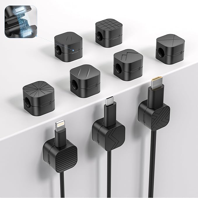 9Pack Cable Organizer Clips, Magnetic Cable Holder (1s Lock), XOVRAETH Strong Adhesive Wire Management for Desk, Nightstand, Living Room, Kitchen, Office, Car(Blacks)
