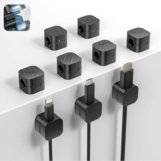 9Pack Cable Organizer Clips, Magnetic Cable Holder (1s Lock), XOVRAETH Strong Adhesive Wire Management for Desk, Nightstand, Living Room, Kitchen, Office, Car(Blacks)