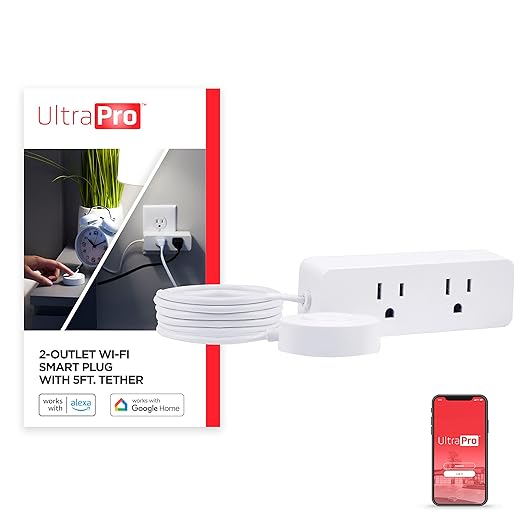 UltraPro Smart Plug WiFi Outlet with Tether, Dual Smart Outlet, Smart Home, Smart Switch, Works with Alexa, Google Home, No Hub Needed, ON/Off Switch, Easy to Use App, Remote Control Outlet, 60343