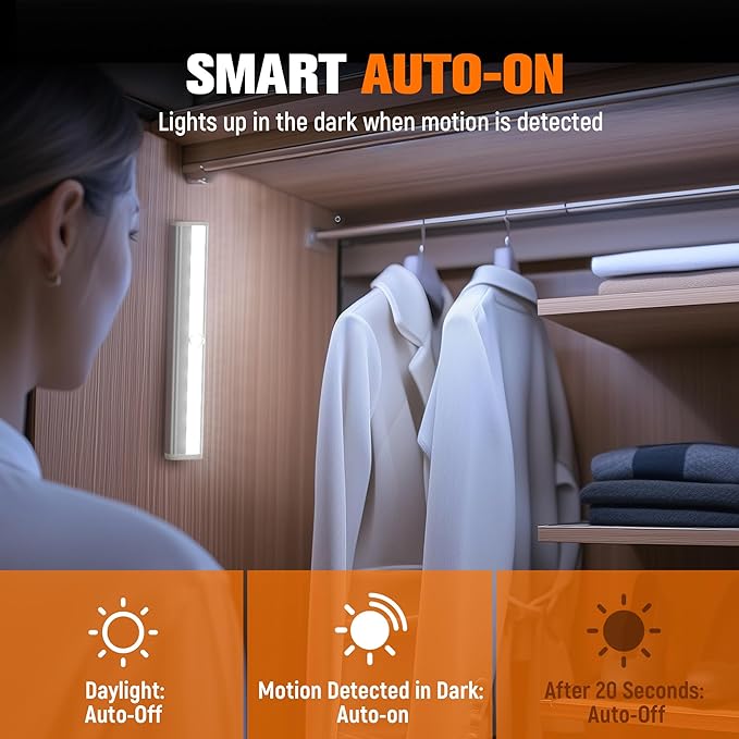Molrebe Motion Sensor LED Lights, 6 Pack Battery Operated 10 LED Motion Closet Light, Stick-On Anywhere Magnetic Night Light Bar for Closet Under Cabinet Kitchen Hallway Stairway Vanity Wardrobe