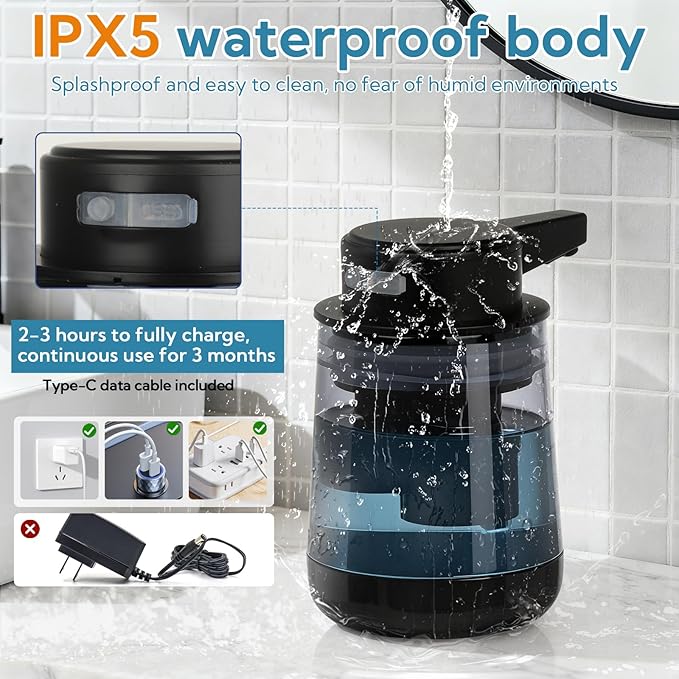 2 Pack Automatic Soap Dispenser Touchless Automatic Foaming Soap Dispenser 3-Level Adjustable Modern Foam Soap Dispensers 10.5oz/300ml USB Rechargeabled for Bathroom Kitchen Office