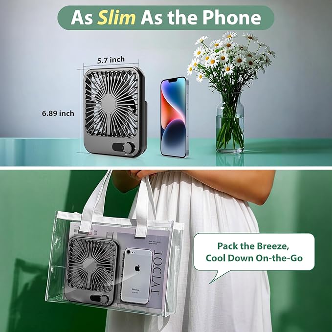 Portable Fan Rechargeable- Small Mini Desk Fan 100 Speed Wind Adjustable, Mini Silent Battery Powered Personal Desktop Fan for Bedroom Bedside, Office, Travel Essentials