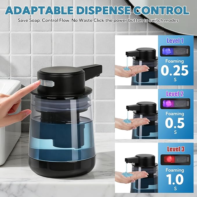 2 Pack Automatic Soap Dispenser Touchless Automatic Liquid Soap Dispenser 3-Level Adjustable Auto Soap Dispensers Touchless 10.5oz/300ml USB Rechargeabled for Bathroom Kitchen Office