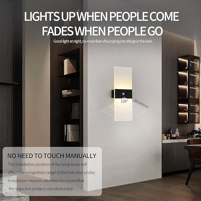 Rechargeable Battery Operated Wall Sconces Set of 2,Magnetic Wireless Led Wall Lamp, Motion Sensor Wall Lights Indoor Dimmable Night Light with Switch for Bedroom,Living Room,Hallway,Stair
