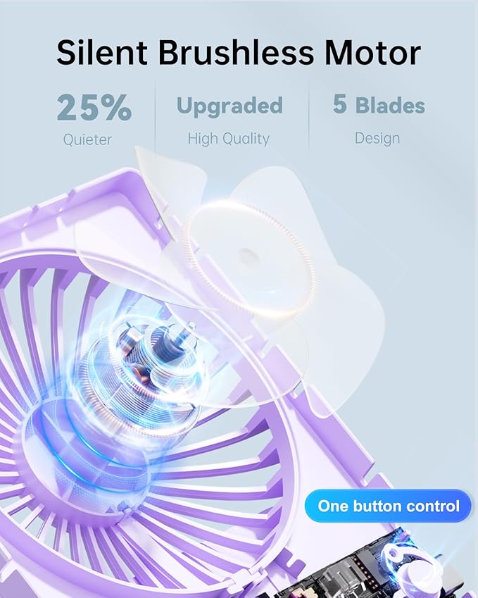 TriPole Mini Portable Desk Fan Rechargeable Ultra Quiet Small Fan 4.5 Inch Personal Travel Fan with 180° Tilt Folding and 3 Speeds Adjustable for Office Desktop Bedroom (Purple)